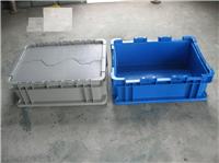上海 厂家直销耐摔塑料箱，蓝/灰色带盖物流箱，400*300*148可堆可叠物流箱