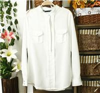 供应新款韩版时尚立领单排扣双口袋常规款 女式雪纺衬衫