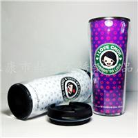 厂家直销批发定制星巴克双层塑料咖啡杯随行杯可插广告纸
