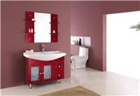 红棕色落地式浴室柜组合 现代简约卫浴柜 洗漱台Q5515