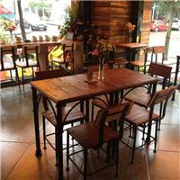 铁艺实木桌椅 成套酒吧餐厅桌椅 木质桌面靠背椅子吧台椅