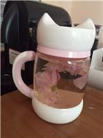 猫咪杯子双层保温玻璃杯女士花茶杯过滤带盖便携创意可爱水杯