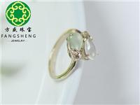 在肇庆怎样才能买到好的18K金镶嵌冰种双色水滴组合翡翠戒指 供应四会抛光厂家