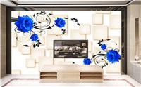 3D无缝壁画 蓝色玫瑰客厅电视沙发背景墙壁画 个性无纺布壁画定制加工