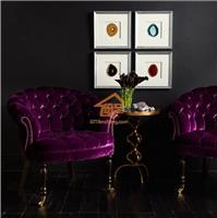 新古典单人位沙发可移动滚轮脚 紫色绒布沙发 会所沙发定制