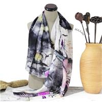 真丝围巾，夏季新品水彩抽像印花纯桑蚕丝长丝巾披肩