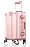 新款时尚平框铝框拉杆箱行李箱旅行箱登机箱托运密码箱万向轮 纯铝玫瑰金色