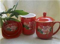 精美中国红陶瓷茶杯 西安陶瓷杯子厂家 商务礼品杯子