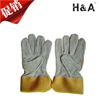 厂家批发二层牛皮电焊手套均码黄灰色短皮焊工手套 劳保焊接手套