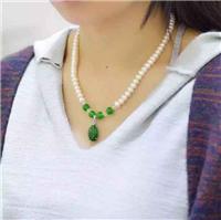 四面圆绿玛瑙珍珠项链