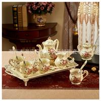 欧式陶瓷茶具套装厂家直销，批发带托盘陶瓷咖啡杯具，加工定制陶瓷套装茶具