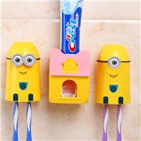 自动挤牙膏 2+1小黄人洗漱套装 情侣牙刷架三件套 防尘漱口杯