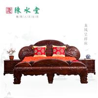 中式古典雕花床 明清式实木大床 龙凤呈祥床 陈水堂特价红木家具 大红酸枝