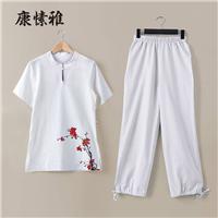 佛山瑜伽服厂家 盘扣棉麻瑜伽服套装禅服长袖茶人服K930