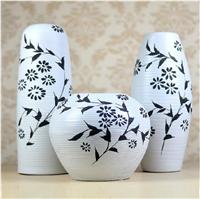 景德镇陶瓷 花瓶三件套 简约现代家居摆件插花装饰 纯手工陶艺品