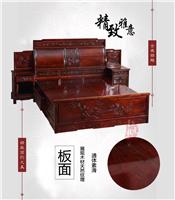 中式实木红木家具 实木床卧室家具 红木古典床定制 实木雕花床 大红酸枝中式红木床