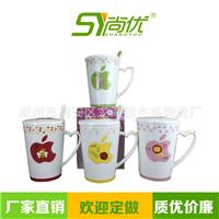 桃心苹果陶瓷杯子创意浮雕带盖勺情侣牛奶咖啡杯定制logo马克杯