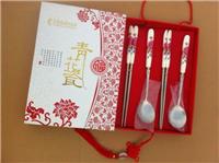 中国风婚庆刀叉勺筷四件套 贵妃花陶瓷柄不锈钢餐具 广告促销赠品