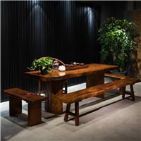 兆达家具新中式茶桌整块自然边简约实木餐桌会议桌大板功夫泡茶桌