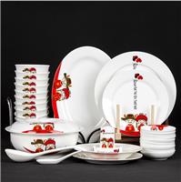 景德镇高白瓷餐具粉彩碗盘碟套装定制图案