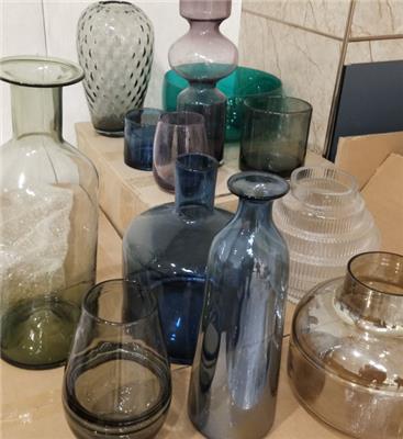 北欧风格外贸玻璃花瓶人工吹制彩色玻璃花瓶