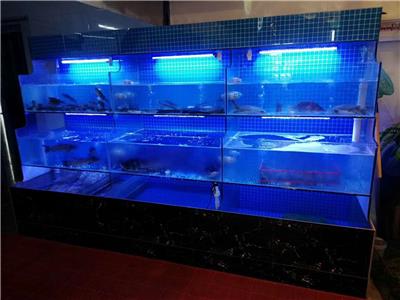 深圳酒店海鲜池定做土建海鲜池贝壳池 不锈钢架玻璃海鲜池