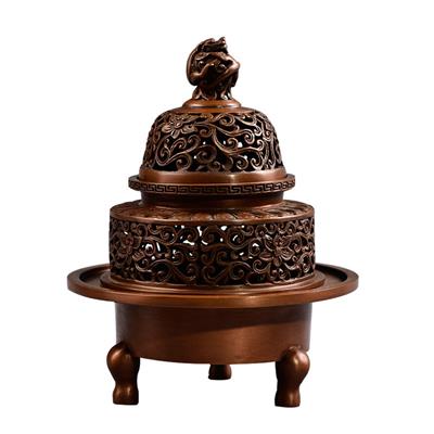 龙纽三足炉纯铜摆件大号熏香炉佛教家居香道新中式装修
