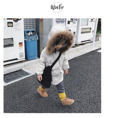 2019冬季新款儿童羽绒服男童中长款韩版加厚冬装毛领纯色童装外套