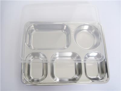 富邦餐具无磁不锈钢加深款不锈钢快餐盘可配盖快餐盒
