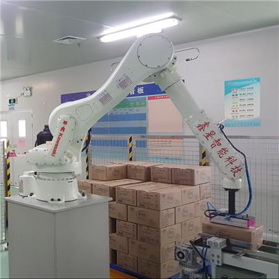 阳江机器人灌装码垛生产线-机器人装箱搬运输送线