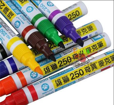 中国台湾雄狮250记号笔 油性奇异笔 麦克笔 大容量补光马克笔 红色 黑色 黄色 紫色 蓝色 橙色油性笔 无臭味彩笔