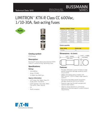 圆柱形KTK R 4 系列 库柏 低压UL CSA认证熔断器 电压 600Vac
