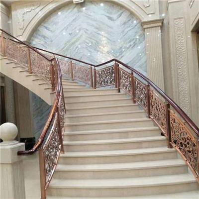 无锡玫瑰金别墅铝艺楼梯扶手中式铝艺楼梯栏杆款式