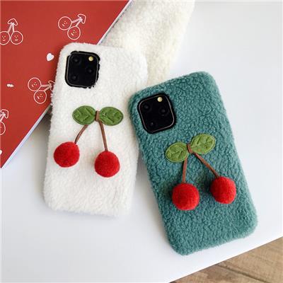 适用苹果xr/max创意DIY樱桃羊羔绒iphone11手机壳 新款