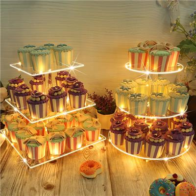 工厂定做3层亚克力蛋糕架 LED蛋糕架生日婚礼派对糕点道具架