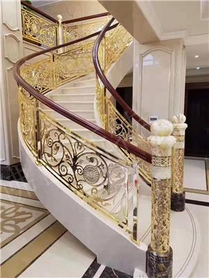 欧式镜面金色铝雕花图案楼梯护栏富丽堂皇