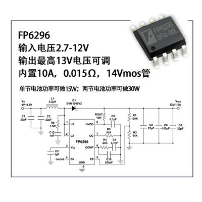雅欣供应FP6296异步升压电源IC 较大电流10A电源管理芯片