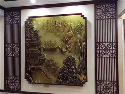 天津新中式铝板雕刻电视背景墙镂空屏风推荐款