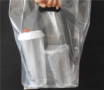 厂家直销透明PE手挽袋 双杯风琴奶茶袋 环保PE塑料袋子 可定制
