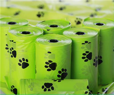 塑料袋厂家直销哑绿色狗屎袋 平口连卷袋 可降解宠物粪便袋 可印刷