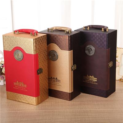 豪美厂家直销批发礼品盒包装葡萄酒双支皮盒 皮制两支装红酒盒子