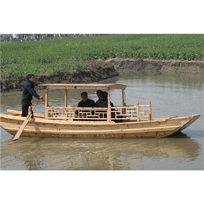 厂家定制景区水上木船 浙江观光船 手工雕刻单蓬船