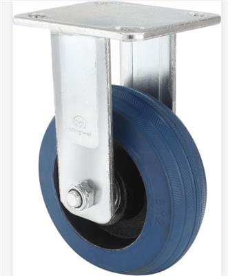 明威脚轮厂重型铁芯弹力轮蓝色铸铁芯静音轮