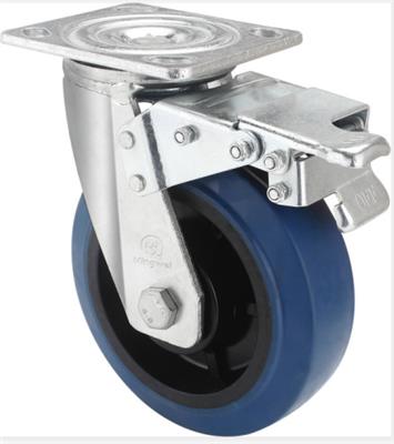 明威脚轮厂蓝色塑芯静音弹力轮环保天然橡胶轮