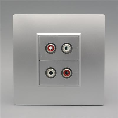 康吉诺银色二位双音频免焊插座2个AV双莲花红白墙壁插座