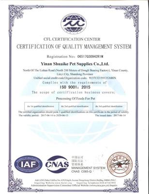 IS09001国际质量管理体系认证证书