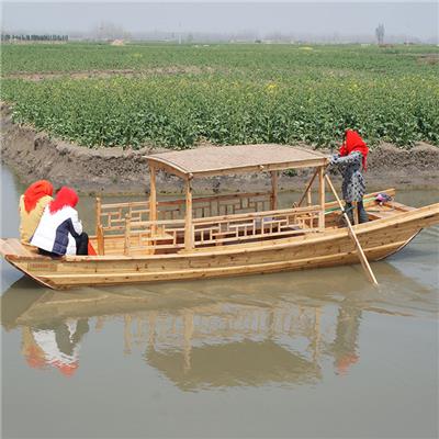 景区公园中式6人休闲古旅游船电动木船
