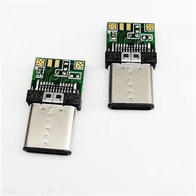 USB 3.1 TYPE-C 夹板公头 24PIN 夹板0.8 带PCB板 180度焊线式 两面插双面插 黑胶