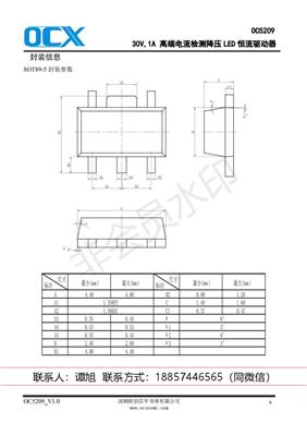 欧创芯oc5209，30V,1A 高端电流检测降压 LED 恒流驱动器