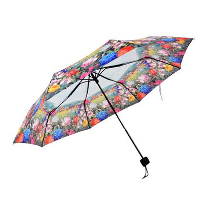 新款女士便携防紫外线折叠伞创意花海印花手动三折防风防水晴雨伞